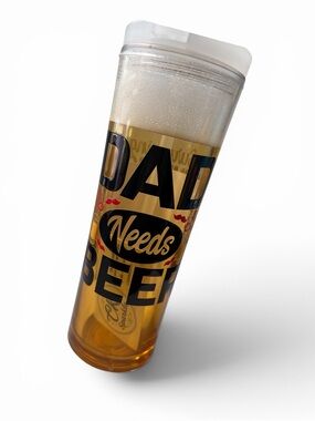 Dad Needs Beer 24 oz Faux Beer Flip Straw Tumbler